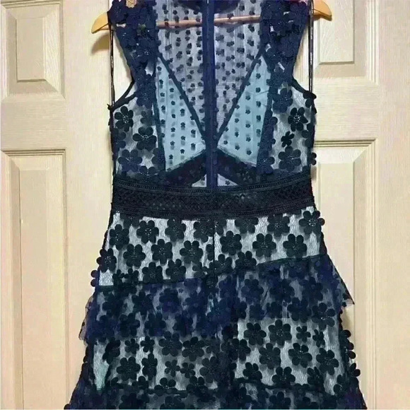 SELF PORTRAIT Womens Flower Lace Navy / Blue overlay dress Sz 8 EUC - Picture 8 of 9